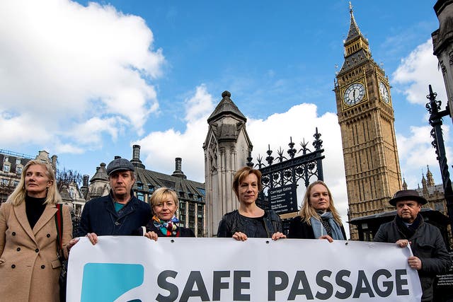 Celebrities including actors Joely Richardson, Toby Jones and Juliet Stevenson protest outside Parliament for the reinstatement of the Dubs scheme