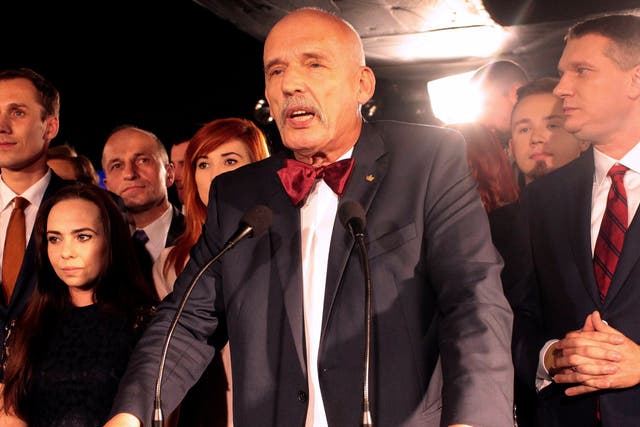 Janusz Korwin-Mikke addresses supporters