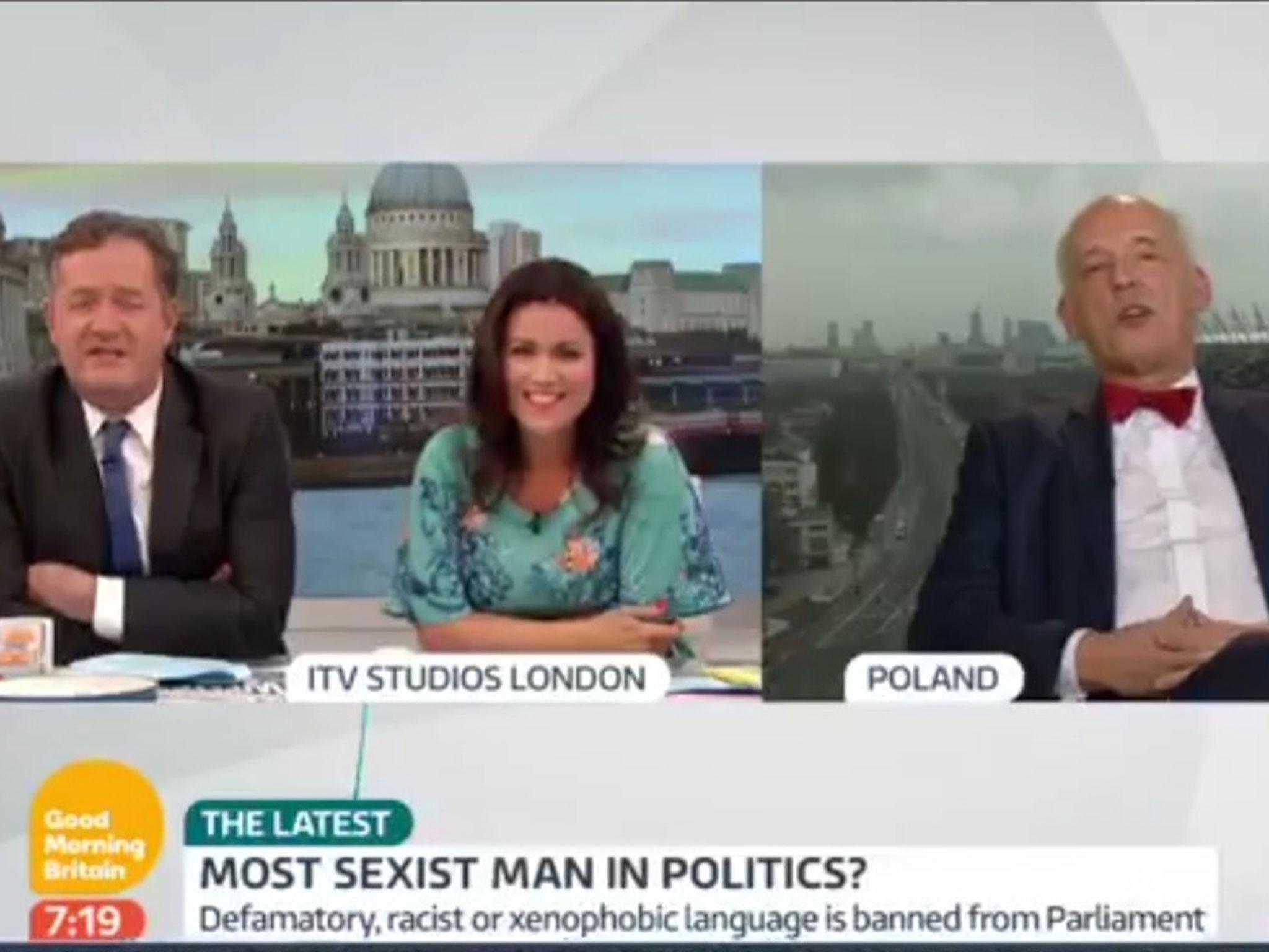 Mr Morgan referred to Mr Korwin-Mikke's three marriages and eight children by four women in the combative interview