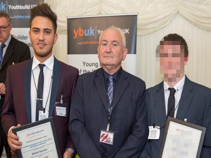 Walid Durani (left) met The Big Issue founder Lord Bird after being commended in the Young Builder of the Year Awards