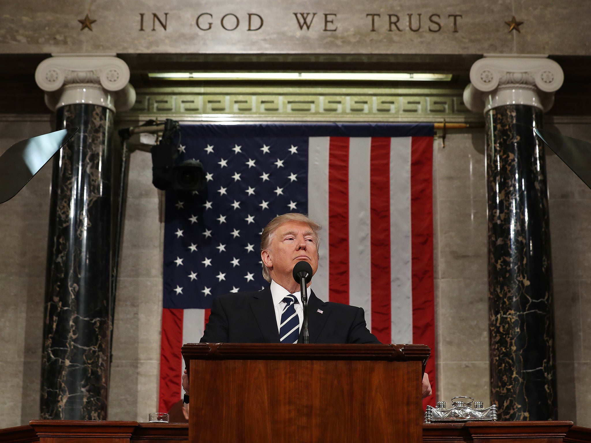 Donald Trump addresses a joint session of Congress on 28 February (Getty Images)