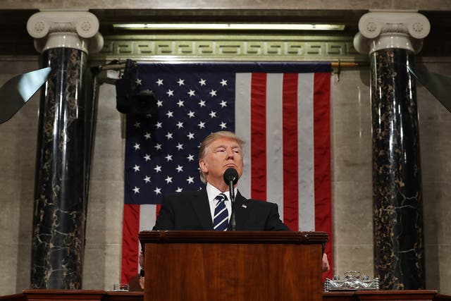 Donald Trump addresses a joint session of Congress on 28 February