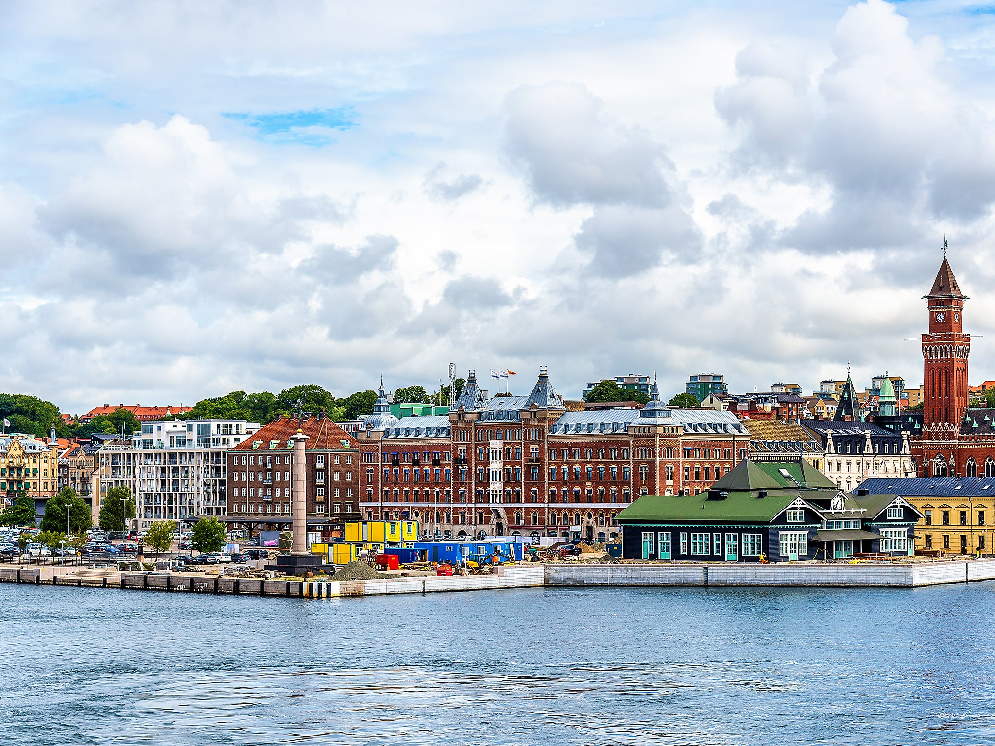 View of the city centre and the port of Helsingborg in Sweden