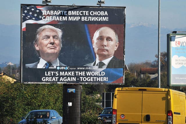 A poster in Montenegro toasts an new era led by Trump and Putin