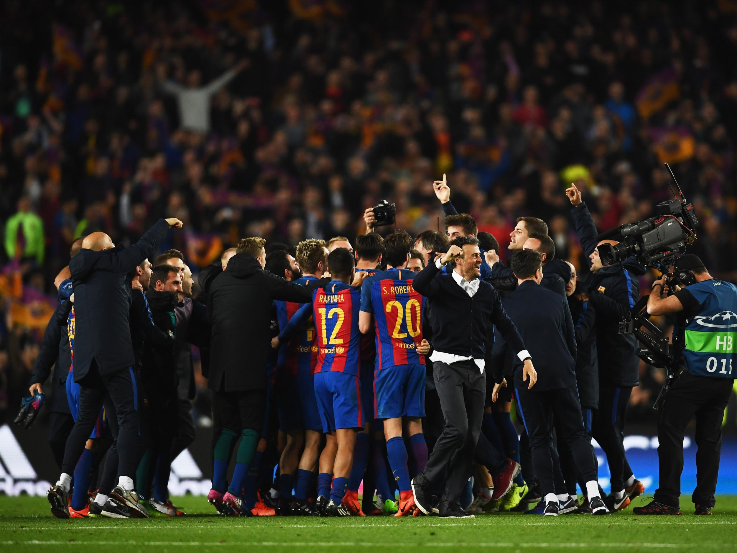 Barcelona celebrating upon the final whistle