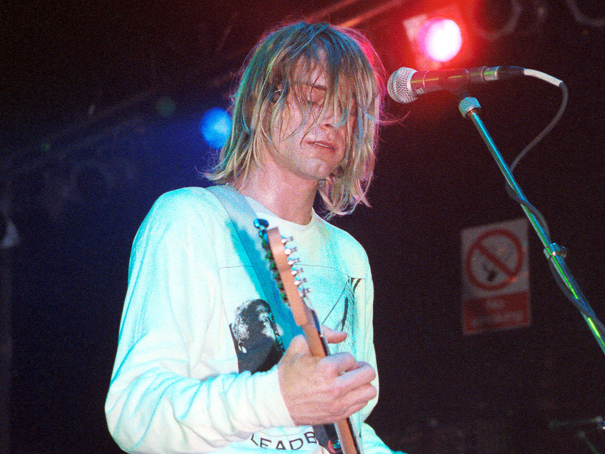 Kurt Cobain of Nirvana, signed to Geffen Records thanks to Sonic Youth, performs on stage