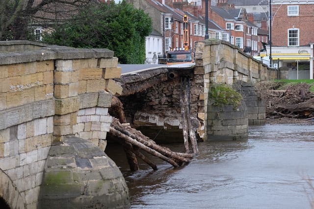 Bridge over the River Wharfe that collapsed due to flooding on 30 December 2015 in Tadcaster