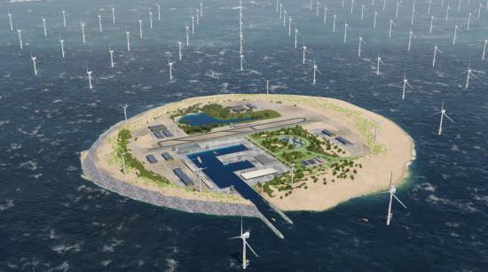An artist's impression of the artificial island planned for Dogger Bank in the North Sea