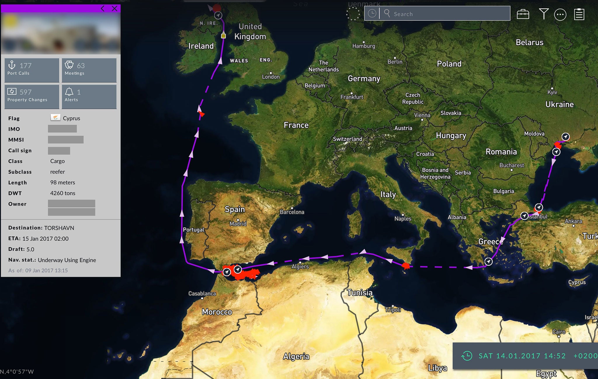 A Cyprus-flagged cargo ship made several 'suspicious stops' while tracking data disappeared off the coast of Algeria before journeying to the Scottish island of Islay