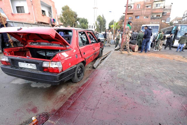 Suicide bombers killed 44 people in Damascus yesterday in an attack targeting Shia worshippers