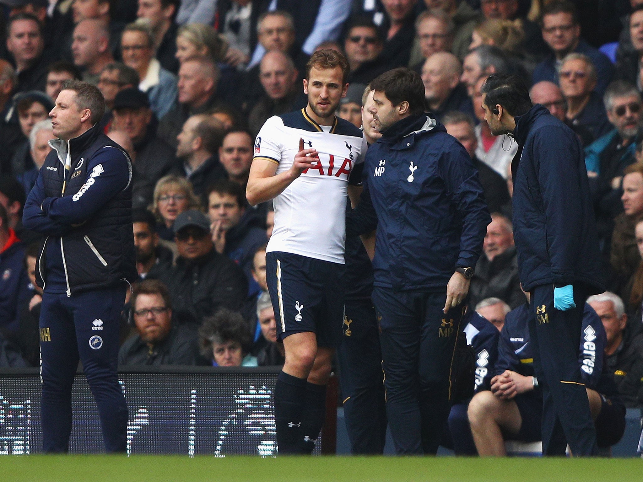 Kane shook his head when speaking to Tottenham manager Mauricio Pochettino