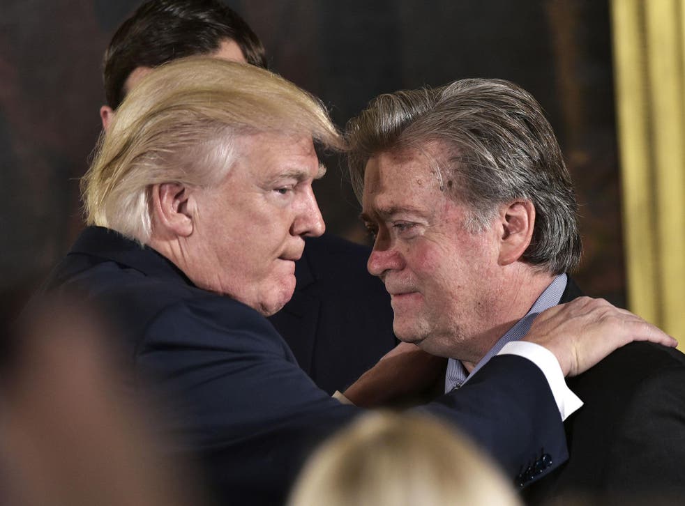 Donald Trump and Steve Bannon in conference
