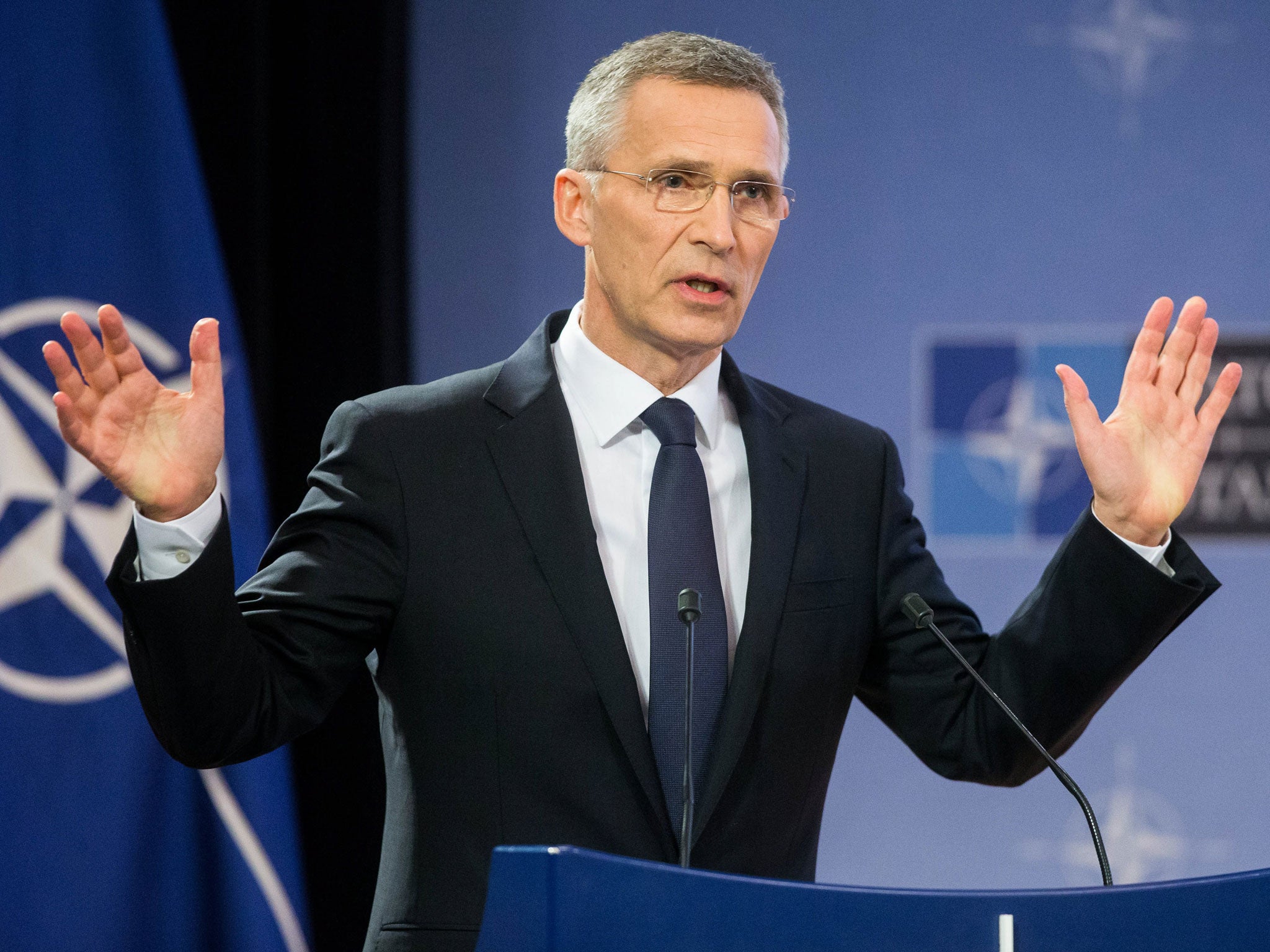Nato Secretary General Jens Stoltenberg presents the alliance's annual report at its headquarters in Brussels