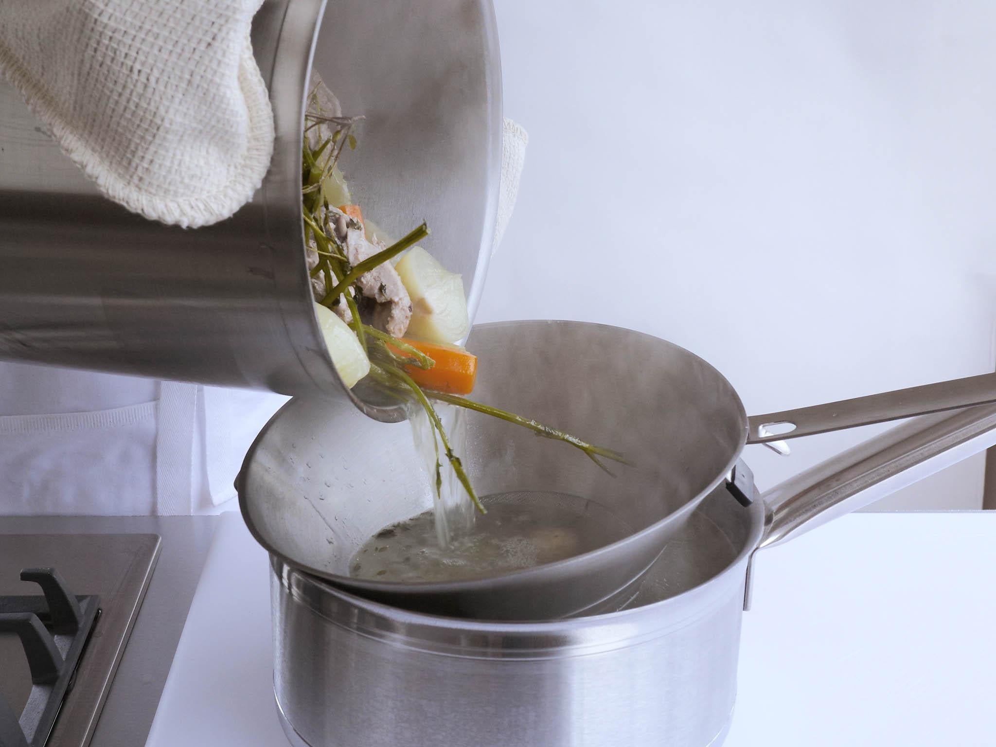 3. Straining the stock through a fine sieve