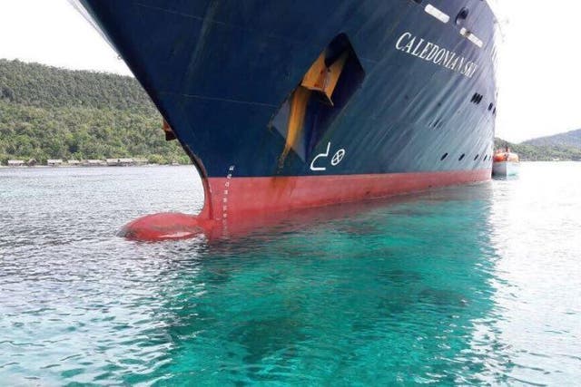 British-owned Caledonian Sky crashed into the reefs during low tide around the island of Kri