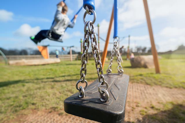 Child playing on swings