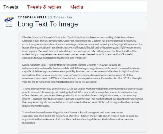 The statement as posted on the Channel 4 press Twitter account