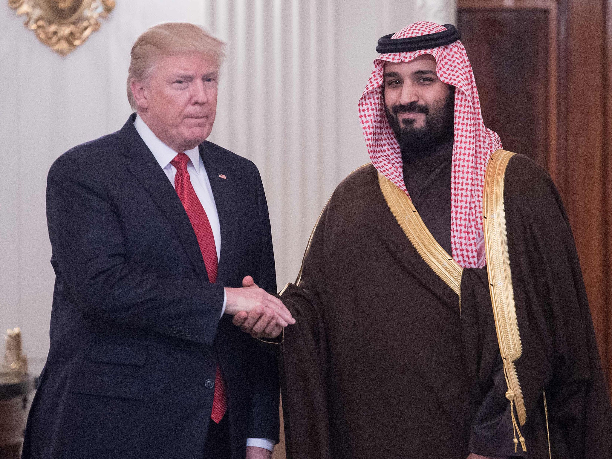 US President Donald Trump and Saudi Deputy Crown Prince and defence minister Mohammed bin Salman at the White House on 14 March