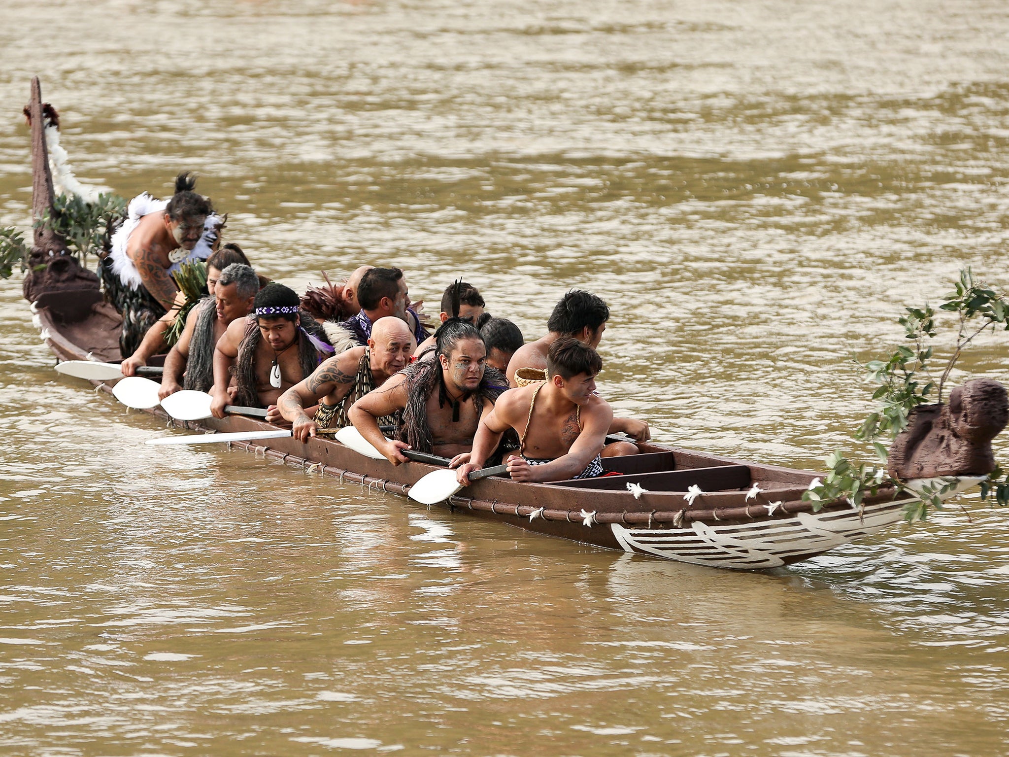 A Maori crew on the Whanganui river during Prince Harry's visit to New Zealand