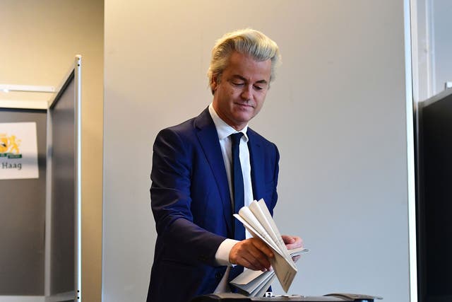 Geert Wilders of the Freedom Party (PVV) casts his ballot for Dutch general elections at a polling station in The Hague on 15 March, 2017