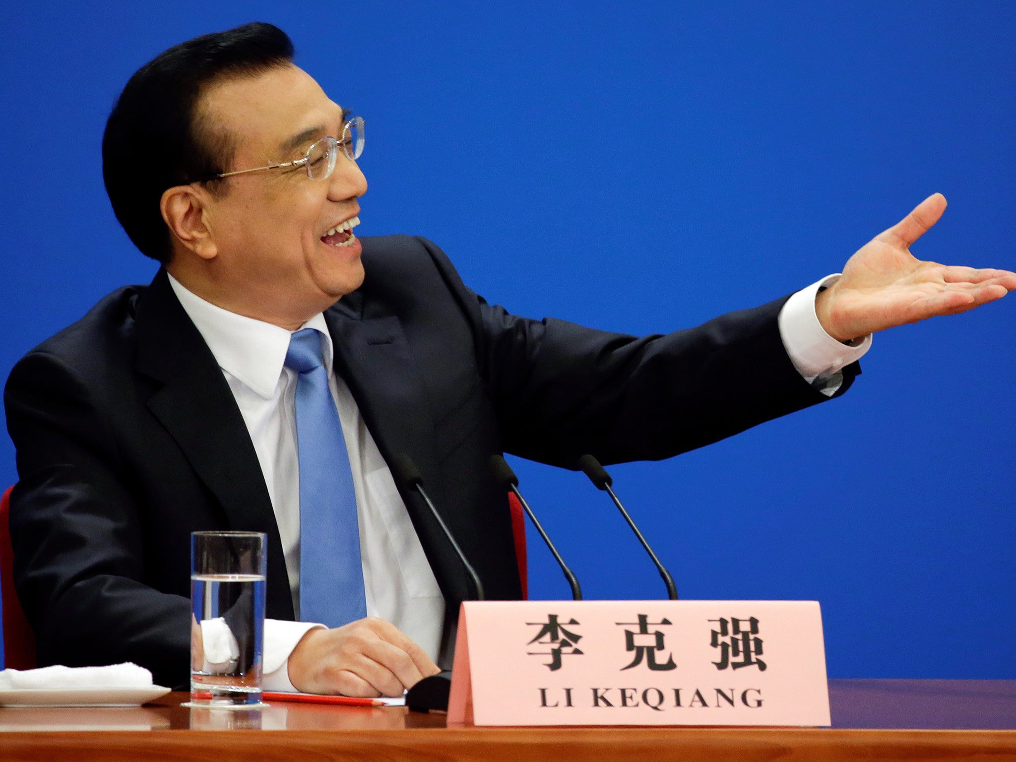 China's Premier Li Keqiang speaking during a news conference after the closing ceremony of China's National People's Congress