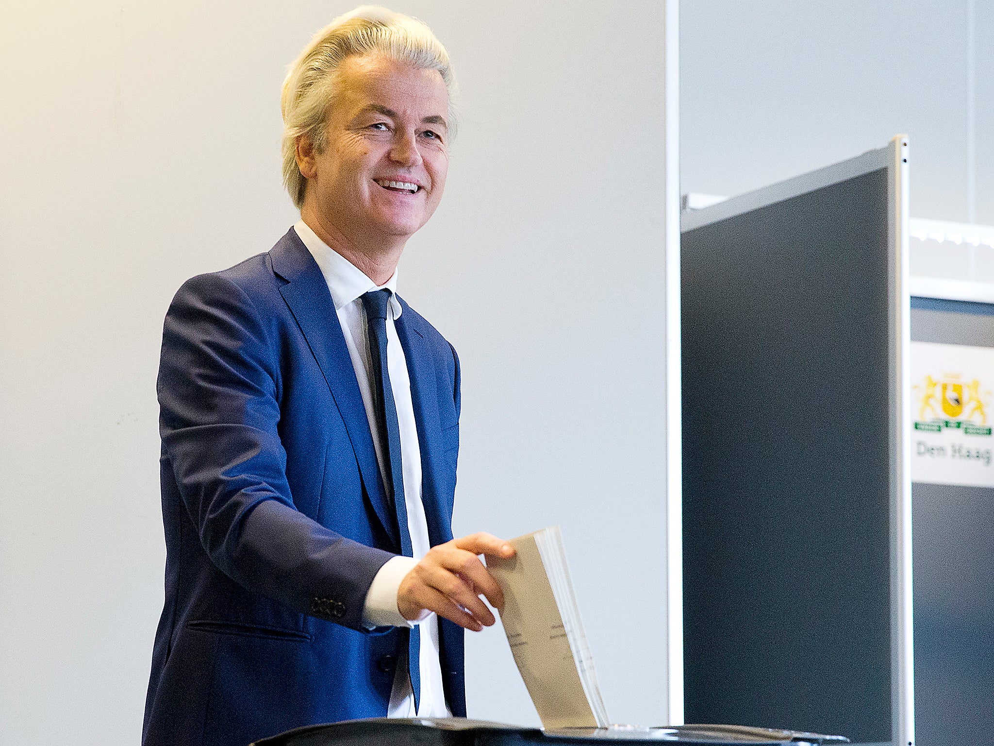 PVV party leader and firebrand anti-Islam lawmaker Geert Wilders casts his ballot for Dutch general elections in The Hague, Netherlands