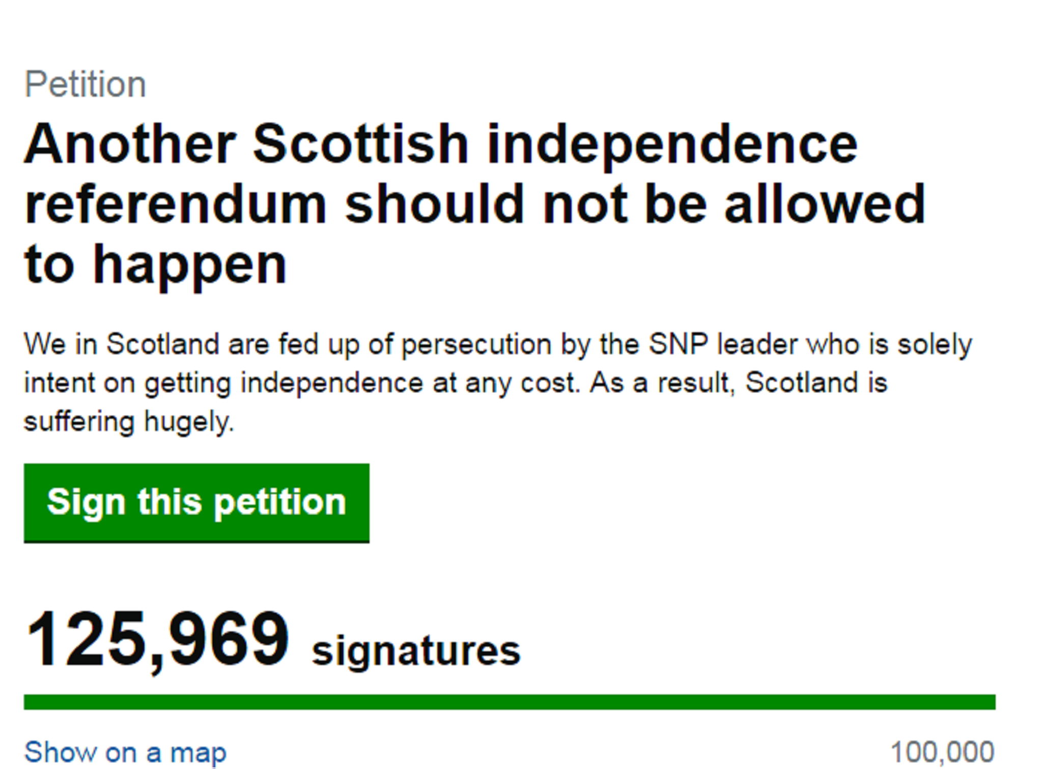 The petition claims a focus on independence is harming Scotland as a whole