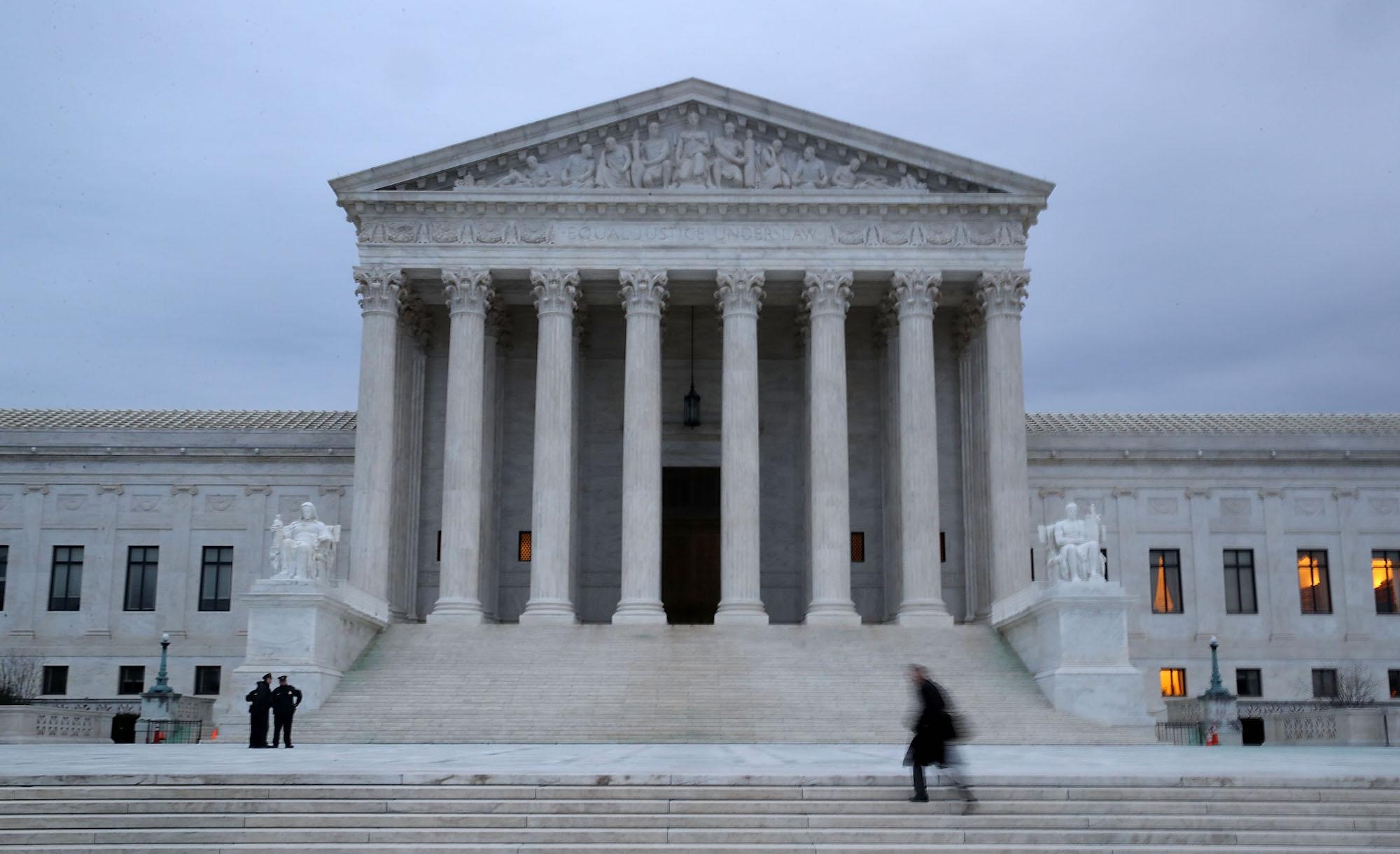 A man walks the steps of the US Supreme Court on January 31, 2017.