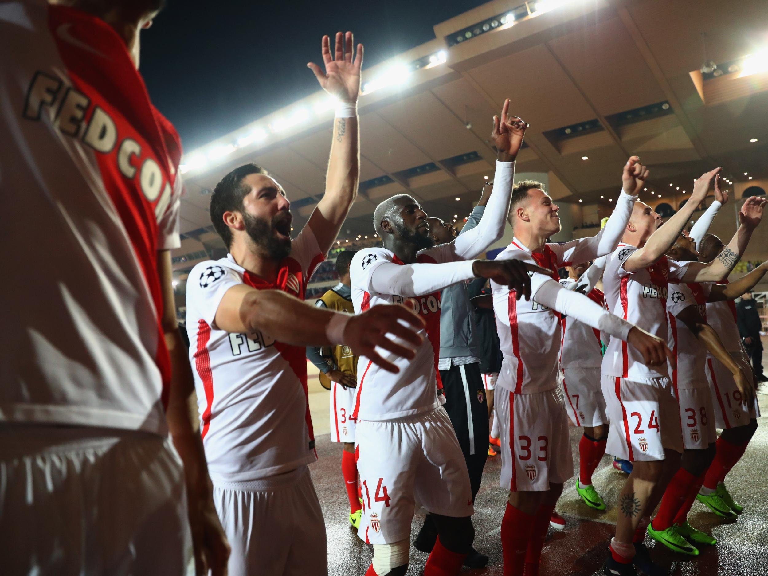 The Ligue 1 leaders celebrate their win over Manchester City
