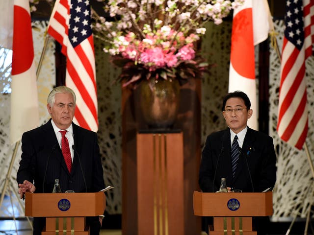 Rex Tillerson met with his Japanese counterpart Fumio Kishida to discuss the North Korea question in Tokyo