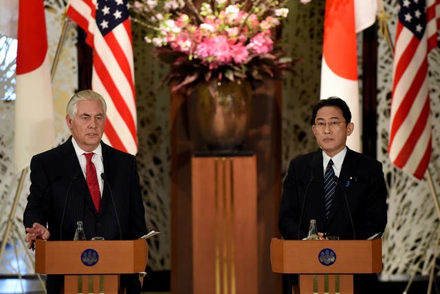 Rex Tillerson met with his Japanese counterpart Fumio Kishida to discuss the North Korea question in Tokyo
