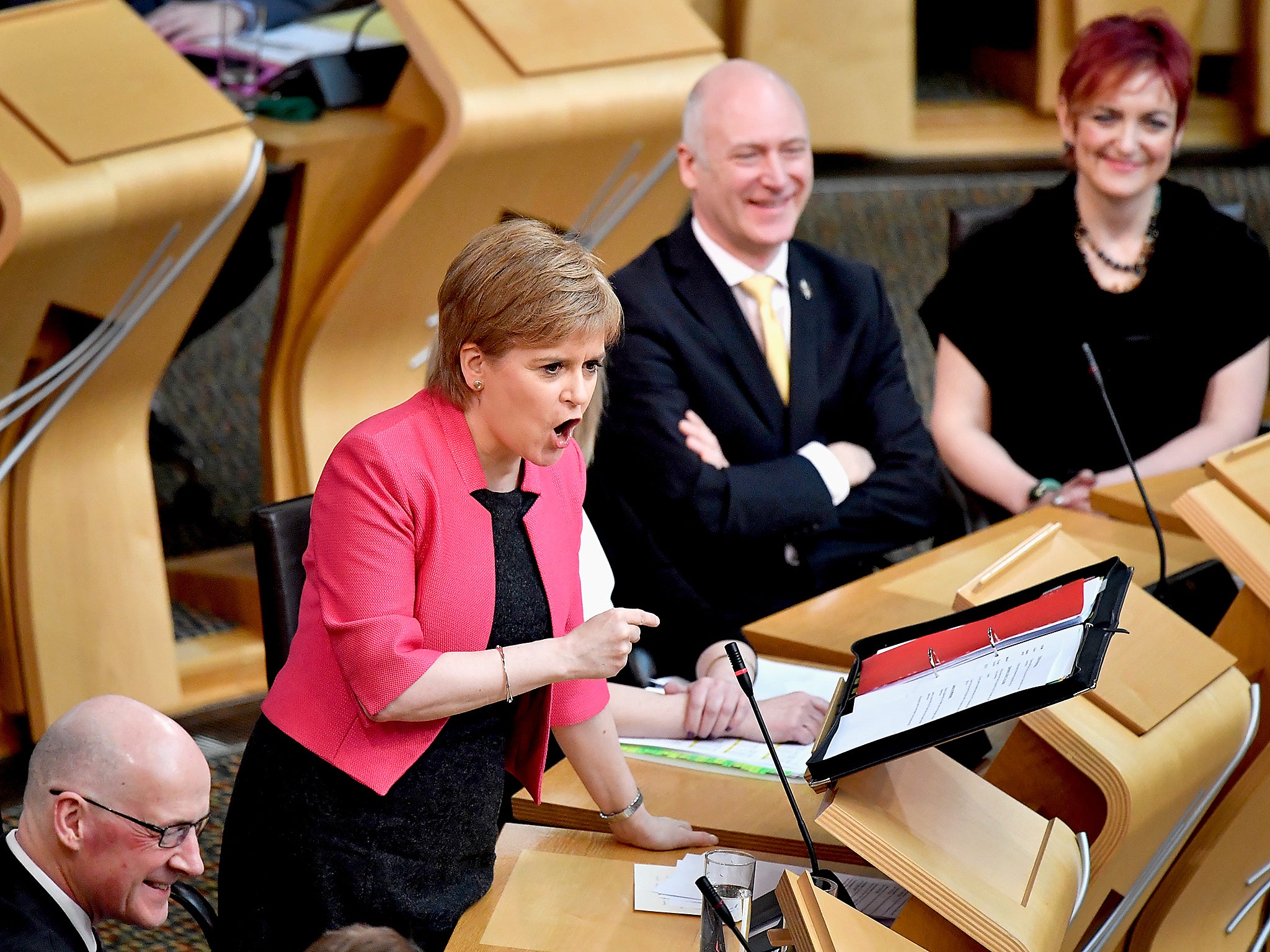 Nicola Sturgeon in the Scottish Parliament today