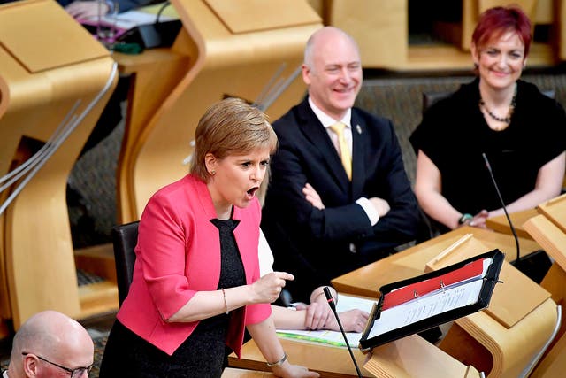 Nicola Sturgeon in the Scottish Parliament today