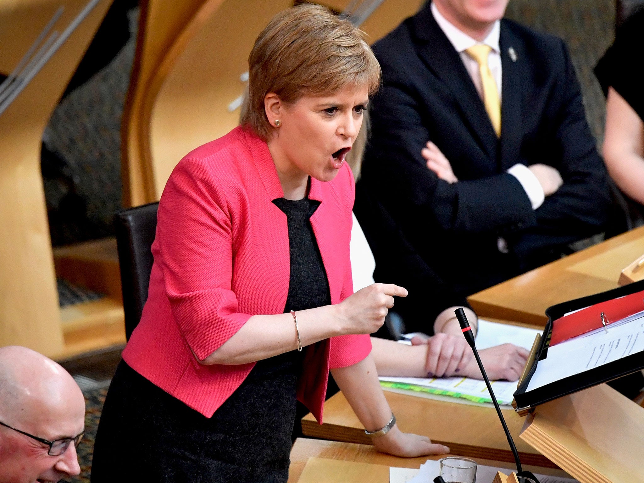 Nicola Sturgeon takes questions at First Minister's Questions inside the Scottish Parliament on March 16, 2017