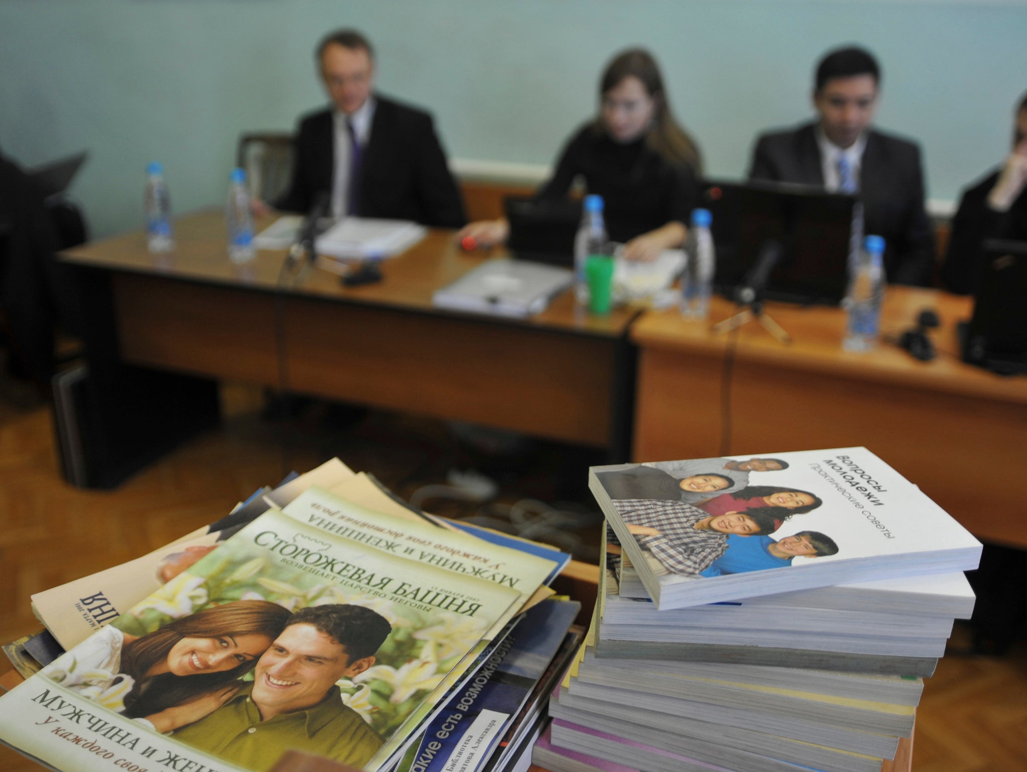 Stacks of booklets distributed by the local leader of a Jehovah’s Witnesses congregation Alexander Kalistratov. He was sentenced to two years in prison by a Russian court of inciting religious hatred for distributing literature about his beliefs