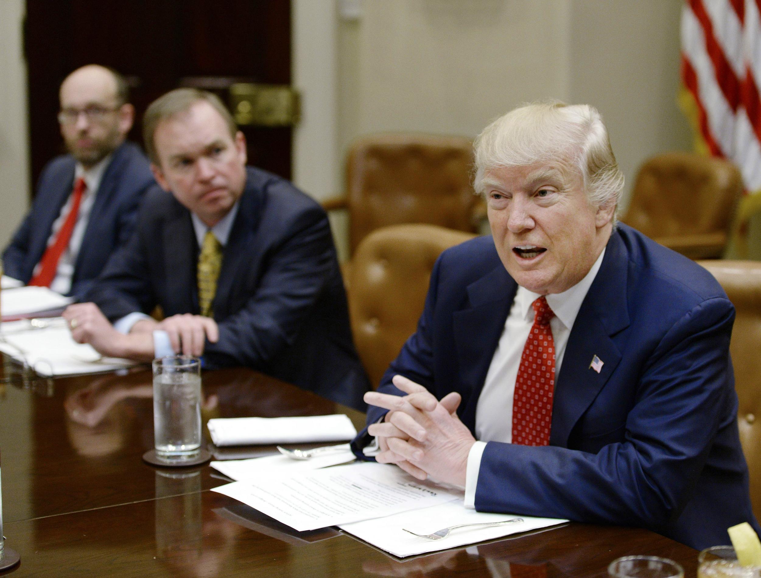 President Donald Trump discusses the federal budget in the Roosevelt Room of the White House on 22 February 2017