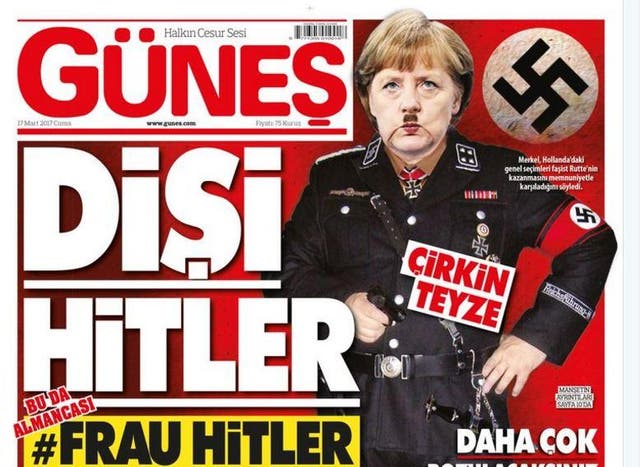 The Turkish tabloid has depicted the German Chancellor as Hitler