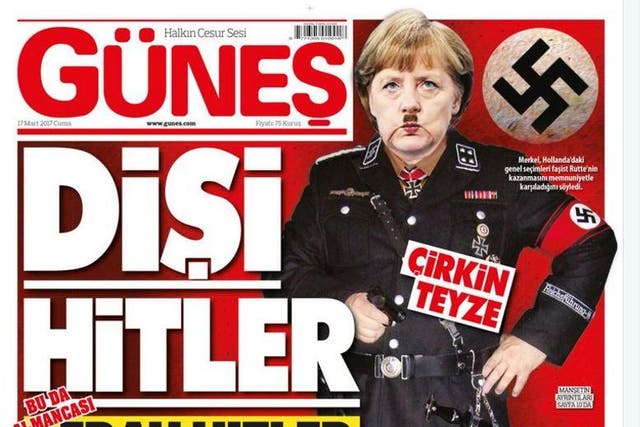 The Turkish tabloid has depicted the German Chancellor as Hitler