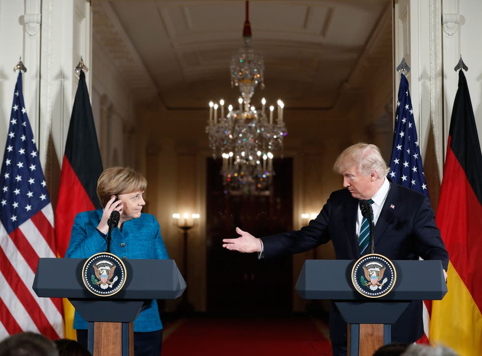 Donald Trump and Angela Merkel during their joint press conference at the White House