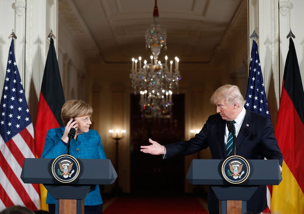 Donald Trump and Angela Merkel during their joint press conference at the White House