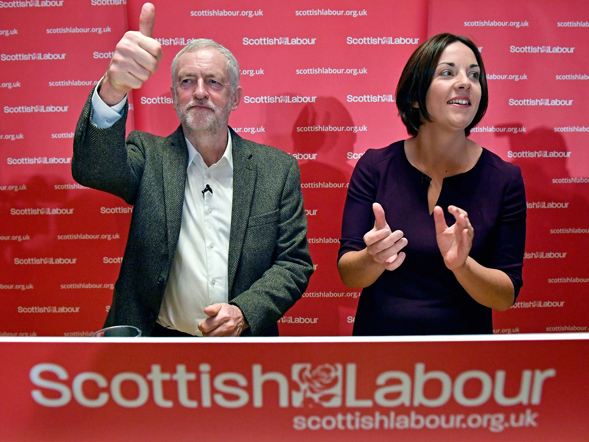 Labour leader Jeremy Corbyn addresses party activists alongside his counterpart in Scotland, Kezia Dugdale