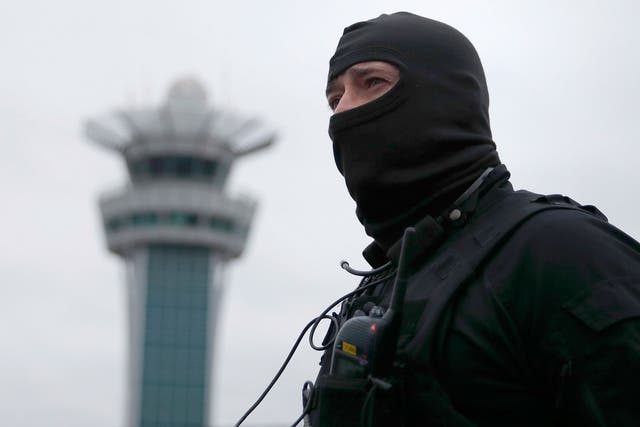A special forces policeman at Paris Orly airport after an attack on 18 March