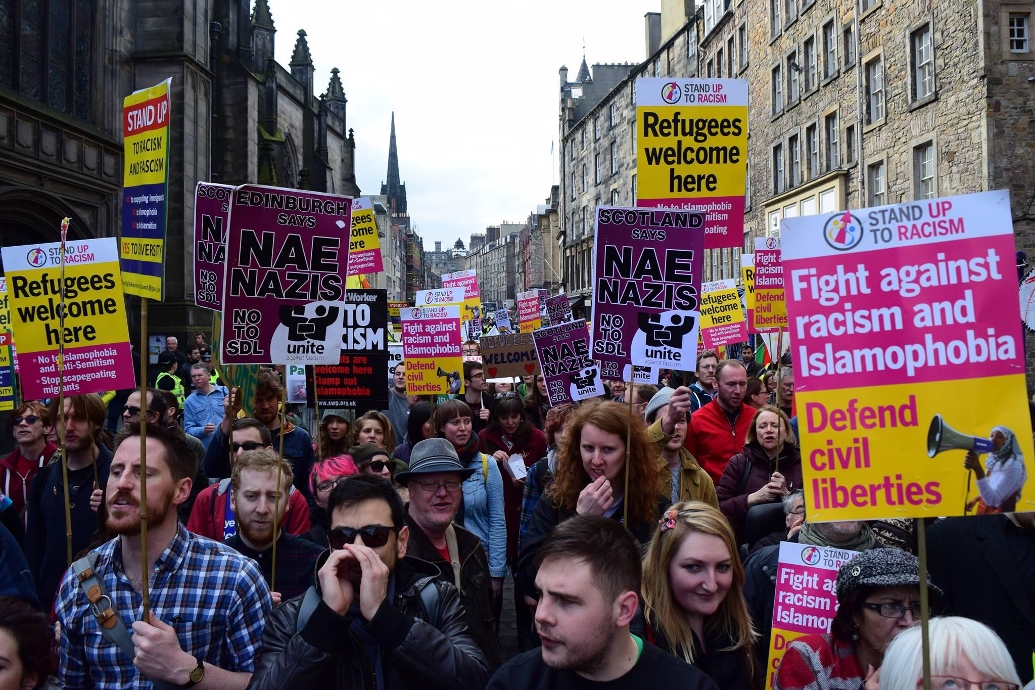 Protesters at an anti-racism march in Scotland