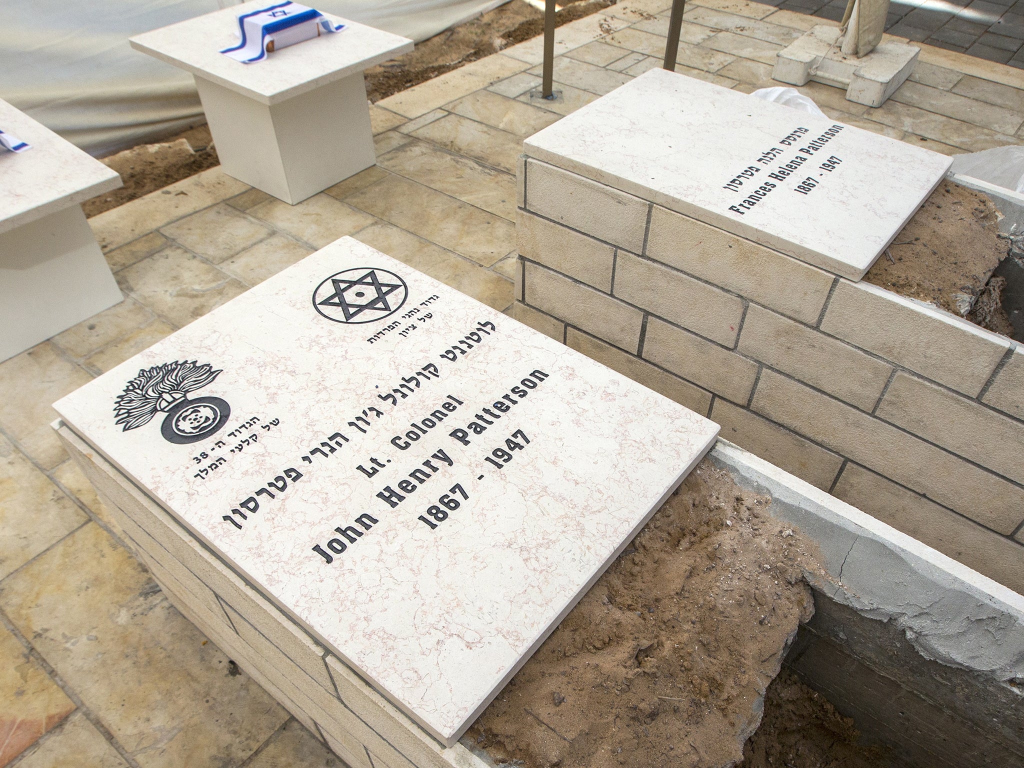 The grave of Lt Col John Henry Patterson and his wife Frances Helena are re interred in Israel in 2014