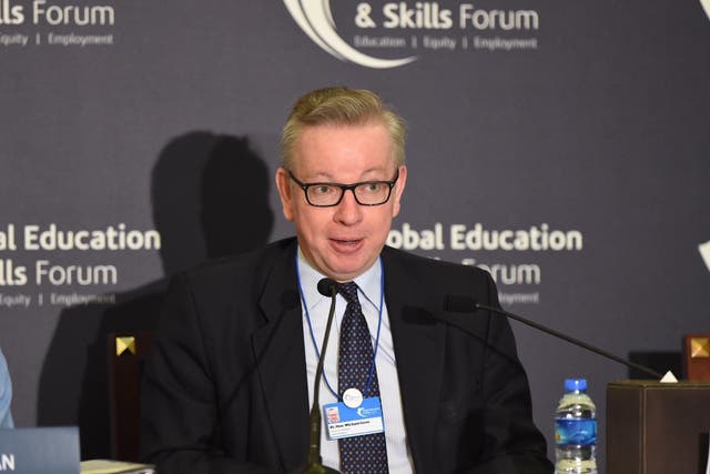 Michael Gove speaks to an audience at the Global Education and Skills Forum in Dubai