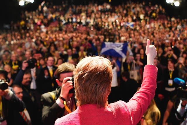 Nicola Sturgeon, SNP leader, addresses the party’s spring conference in Aberdeen on Saturday