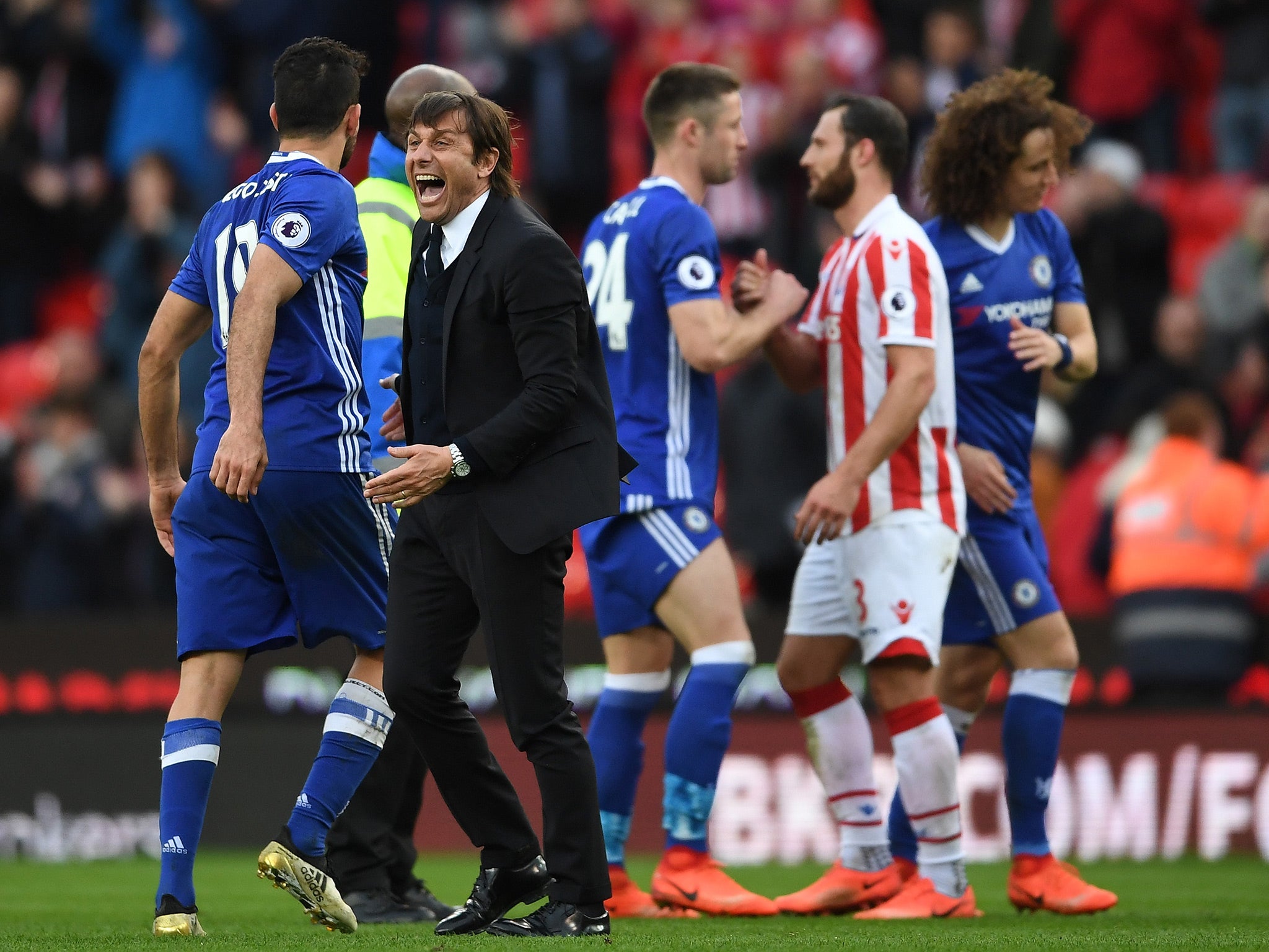 Antonio Conte celebrated Cahill's late winner as if it had clinched the title