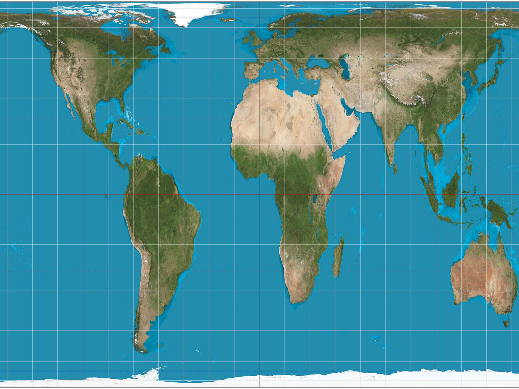 A Gall-Peters projection map of the world, which gives a much better picture of what the world as a whole actually looks like
