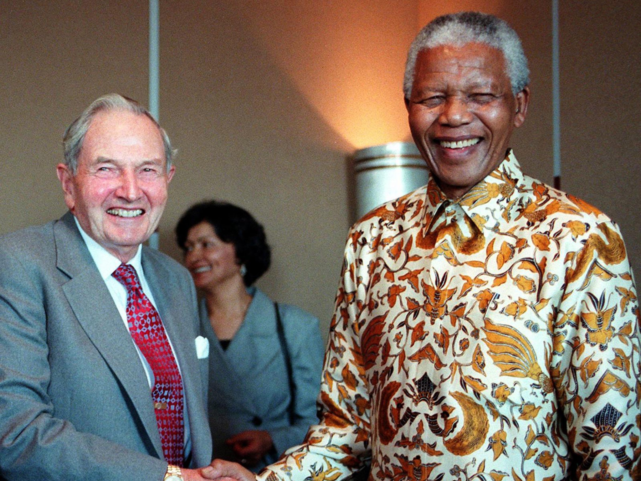 David Rockefeller, who died this week aged 101, and Nelson Mandela, in 1998
