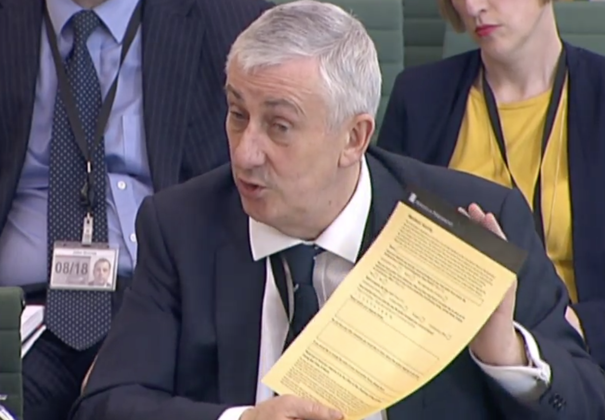 Deputy Speaker Lindsay Hoyle shows the abuse survey MPs have been sent